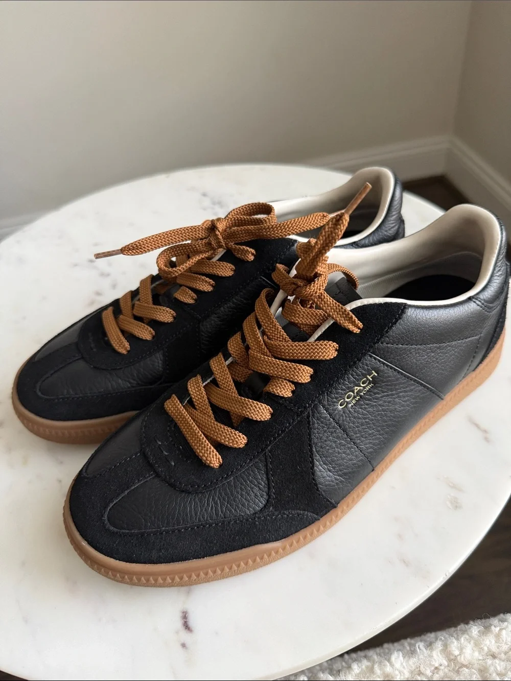Coach Black Leather & Suede Women's Low-Top Sneakers with Gum Sole